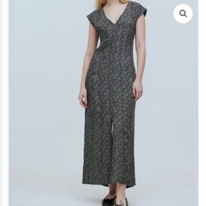 Madewell Cap Sleeve Floral Cupro Midi Dress Front Slit 8